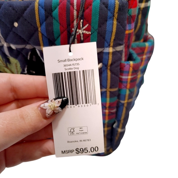 Vera Bradley Navy Blue Red Plaid Quilted Small Backpack NWT $95 - Picture 7 of 8